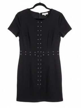 Sugar + Lips Black Faux Suede Grommet Hook & Eye 90s Mini Dress Size L